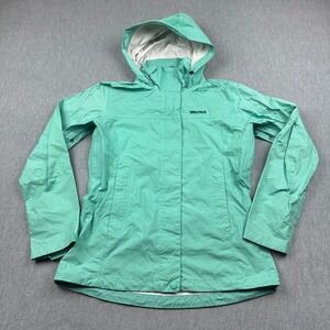 Marmot Jacket Womens Small Green Precip Eco‎ Rain Windbreaker Hooded Full Zip